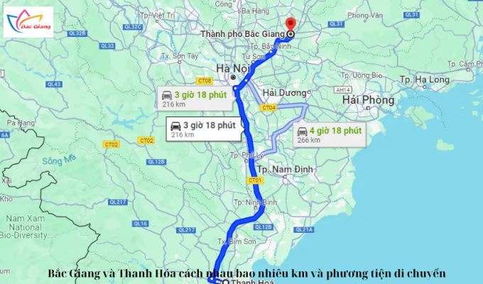 Bắc Giang và Thanh Hóa cách nhau bao nhiêu km và phương tiện di chuyển